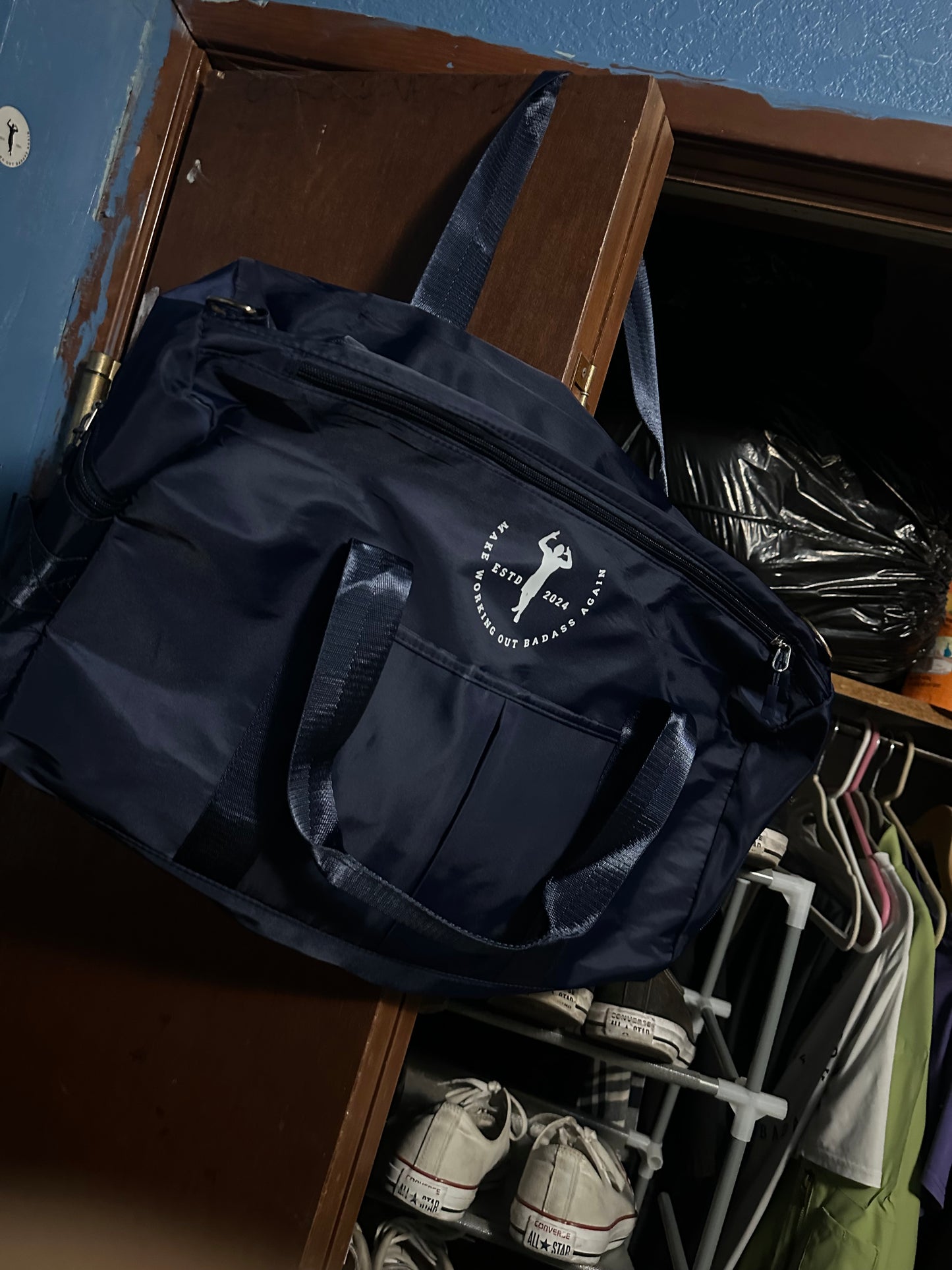 Navy blue duffel bag