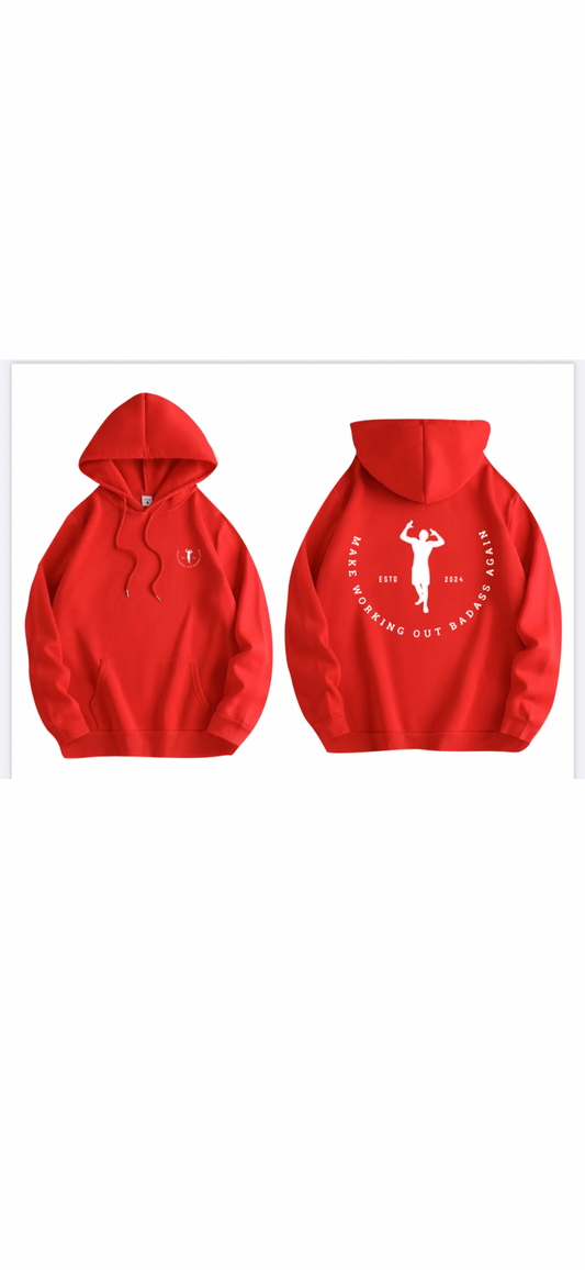 Red hoodie - Make Working Out Badass Again Shop